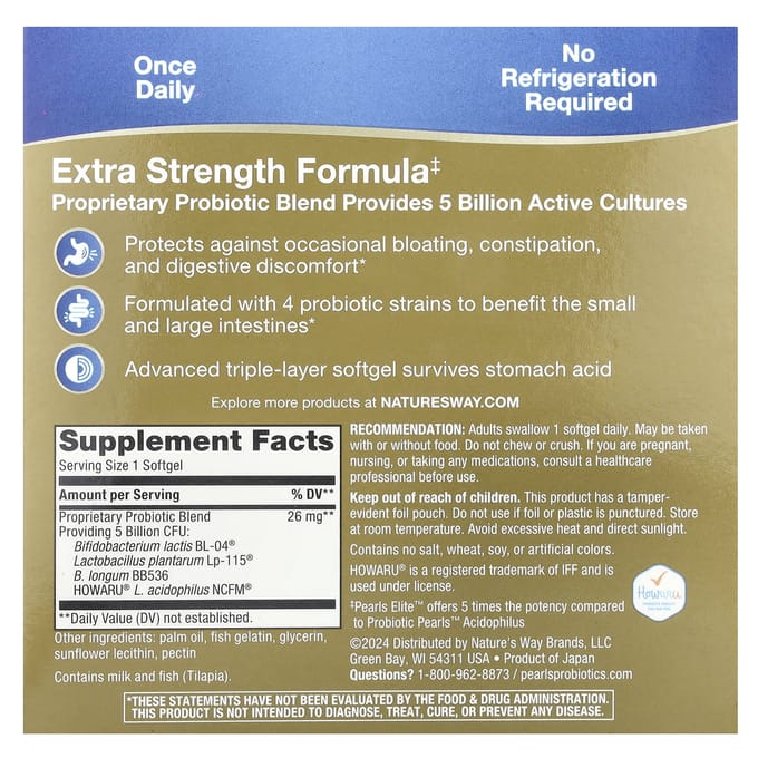 Nature's Way, Pearls® Elite™ Extra Kracht Probioticum, 5 Miljard KVE, 30 Softgels