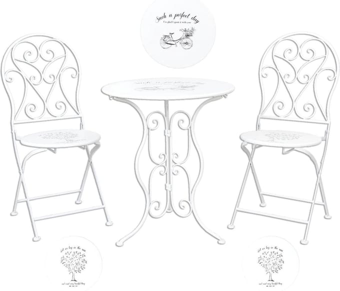 Clayre & Eef Bistroset Bistrotafel Bistrostoel 3-delig Ø 60x70 Wit IJzer