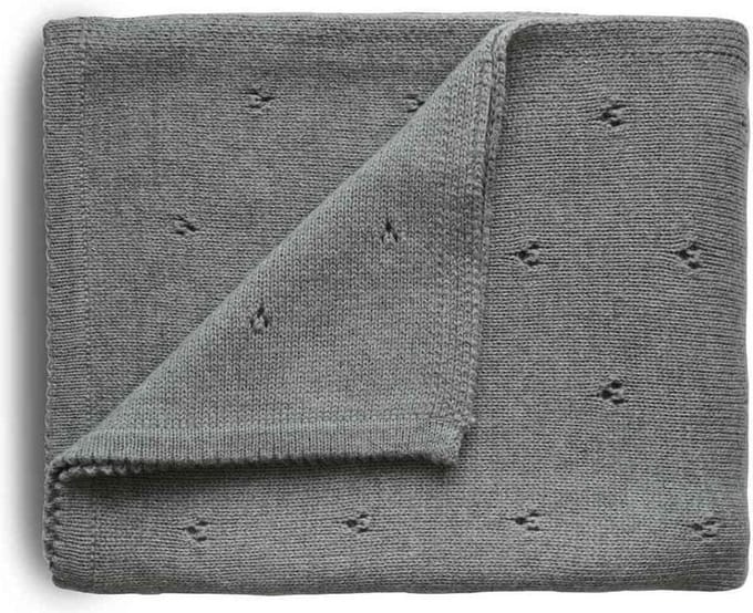 Mushie Deken Knitted Pointelle Baby Blanket - Grey Melange (op=op)