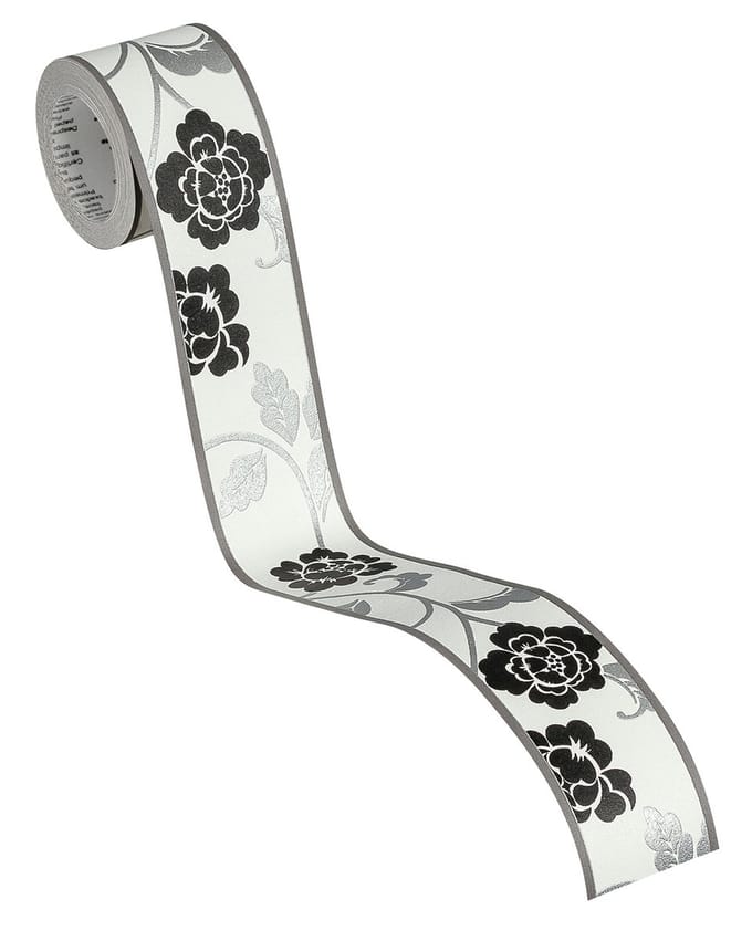 MODERNE BLOEMEN BEHANGRAND | Zelfklevend - zilver zwart wit - A.S. Création Only Borders 11
