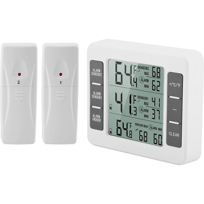 Draadloze digitale hoorbare koelkastthermometer met 2 sensoren voor min/maximum weergave wit
