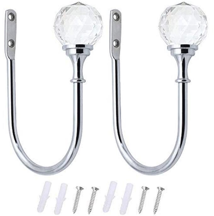 Crystal Ball Curtain Holdback - Metal U Shaped Tiebacks for Curtains and Wall Hooks
