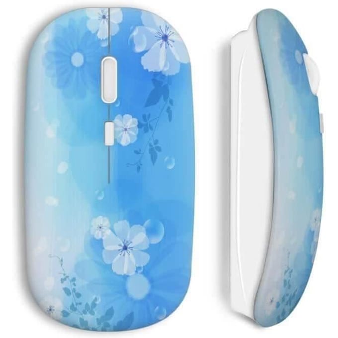 Souris Sans Fil - Fleurs - Bleu - Clé USB incluse - Compatible Mac et PC - Wi-Fi