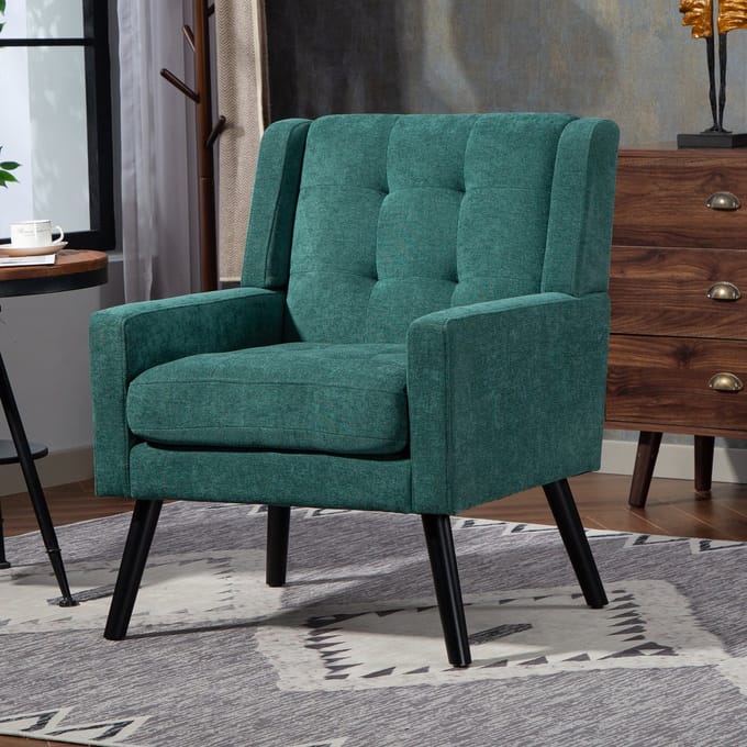 Clruro Fauteuil - Compact - Mid-century Design met Knopen - Massief Houten Poten - Suède - Retrogroen