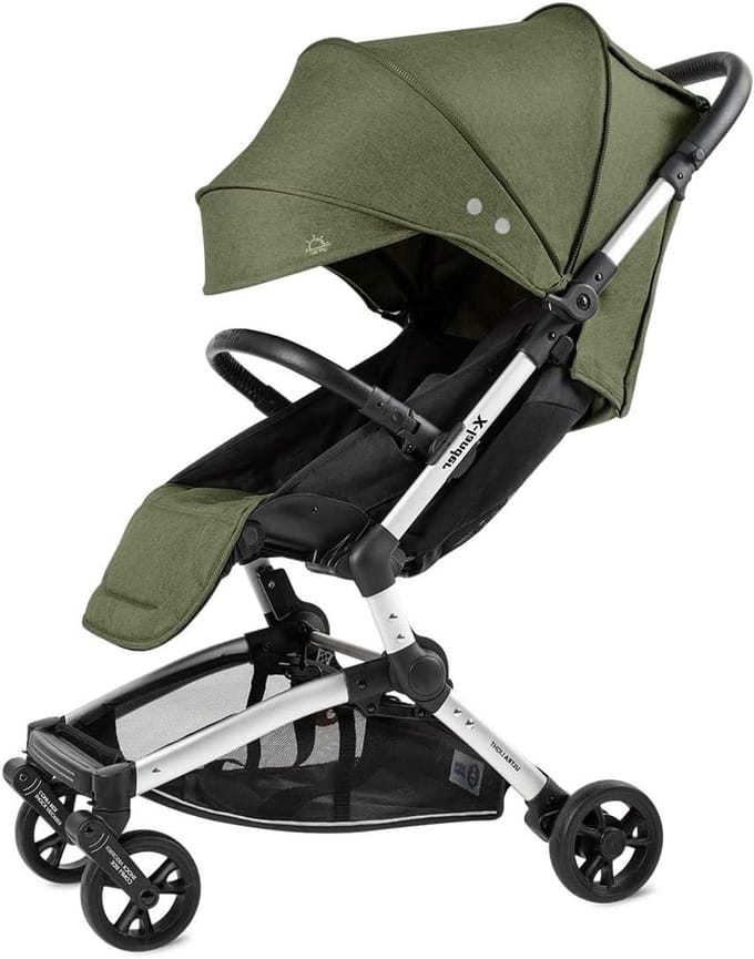 Reisbuggy inklapbaar - Lichte kinderwagen - Actief reizen met kind - Compacte rugzakvorm - Tot 25 kg - Groen