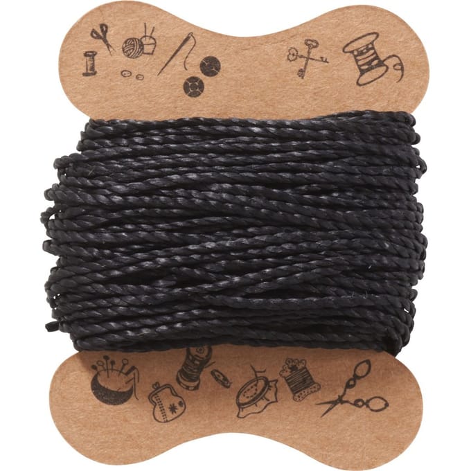 Micro macramé koord, gewaxt - Zwart