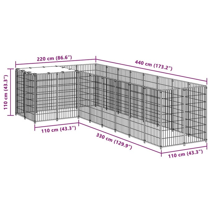 vidaXL Hondenkennel 6,05 m² staal zilverkleurig
