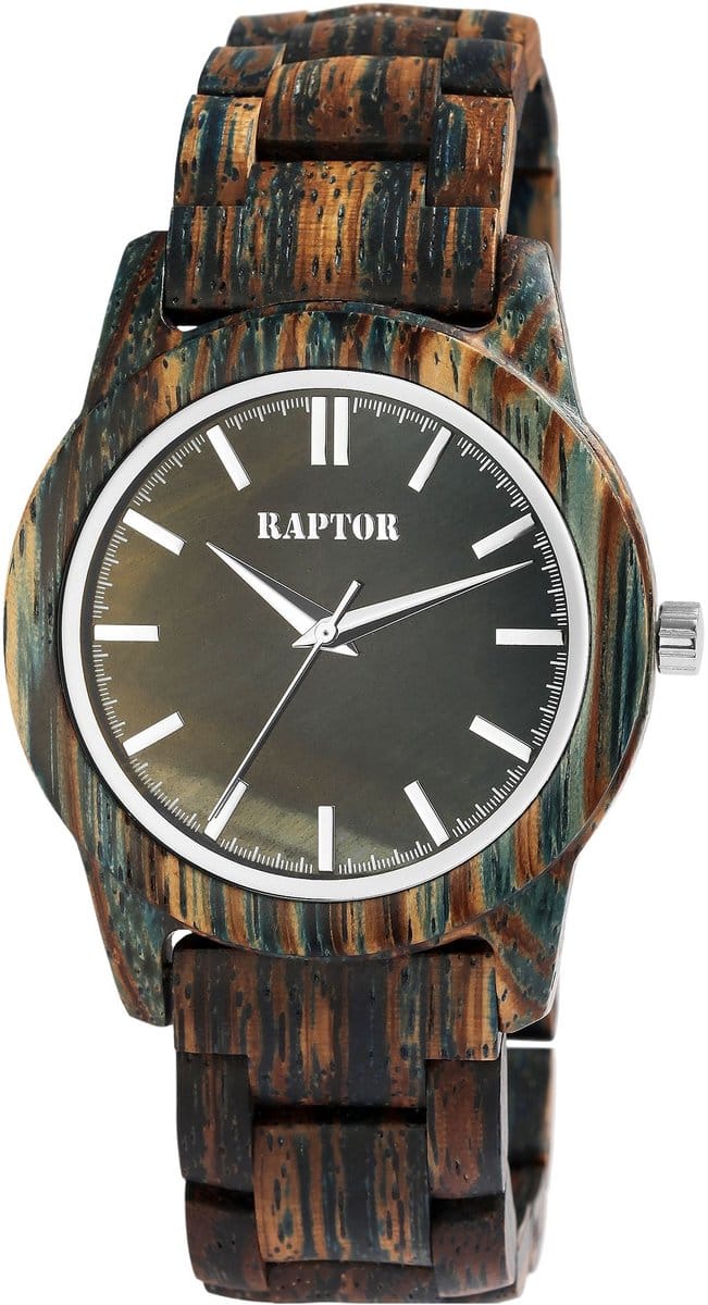 Raptor herenhorloge hout Elementary, zilverkleurig, mineraalglas