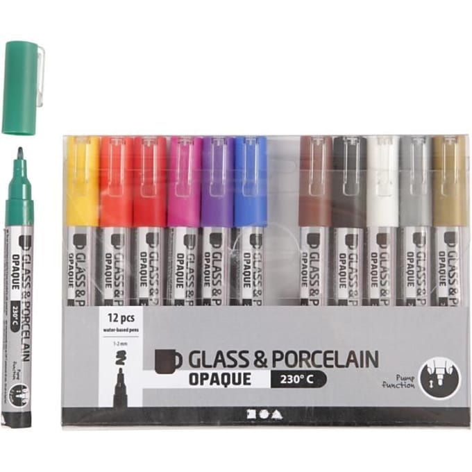 CC Glass & Porcelain Marker, line 1-2 mm, semi opaque, assorted colours, 12 pc/ 1 pack
