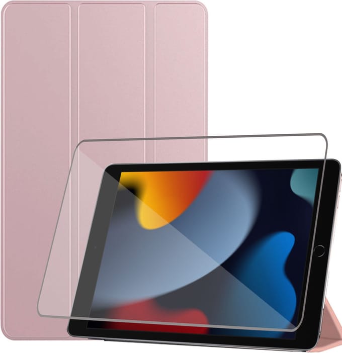 Tablet Hoes + Screenprotector geschikt voor iPad 2021 / 2020 / 2019 10.2 - Smart Cover Rose