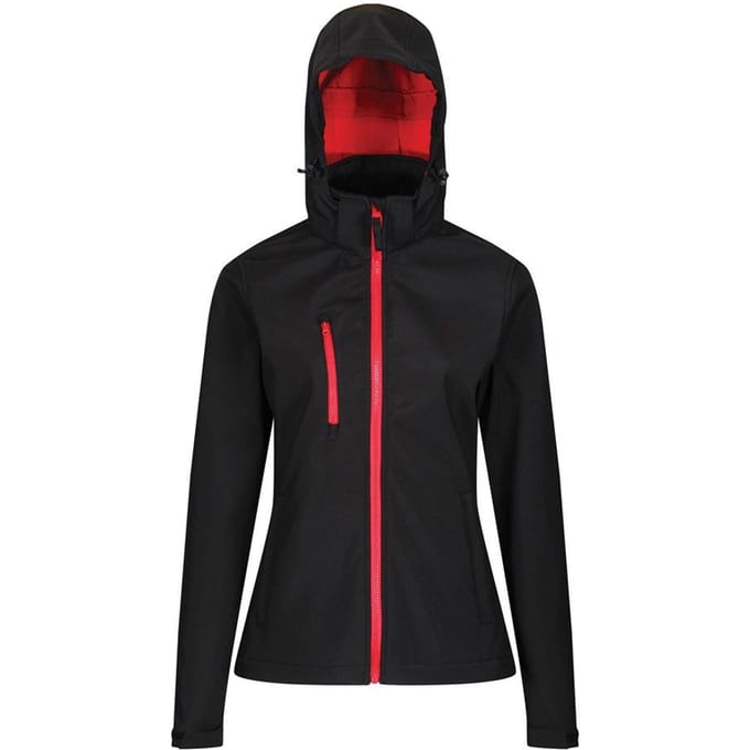 Regatta Dames/dames Venturer Jas met kap en zachte shell (Zwart/Klassiek Rood)