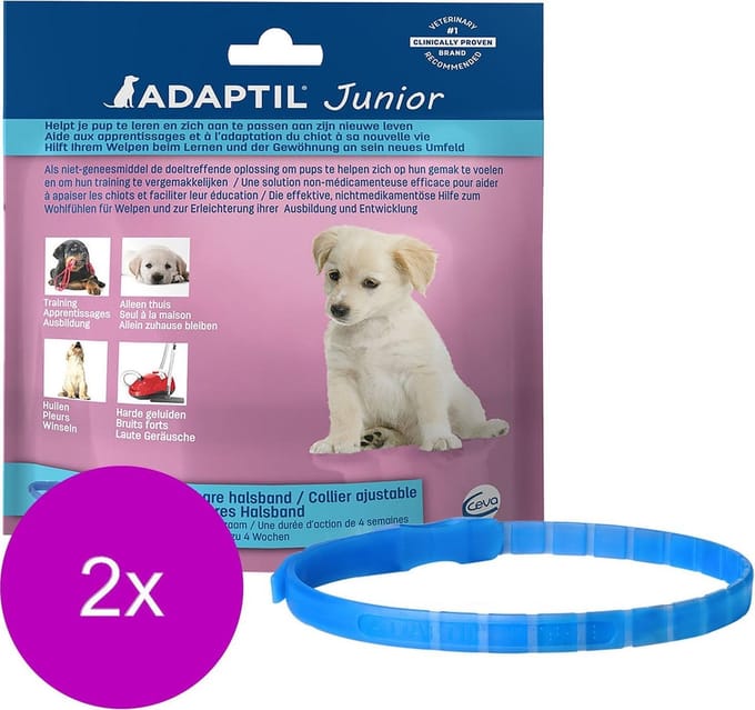 Adaptil Junior Halsband - Anti stressmiddel - 2 x 37 cm Lichtblauw Transparant per stuk < 6mnd