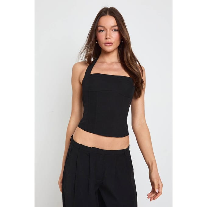 boohoo Dames Halter Corset Met Gesneden Pasvorm | Zwart | Maat: 38