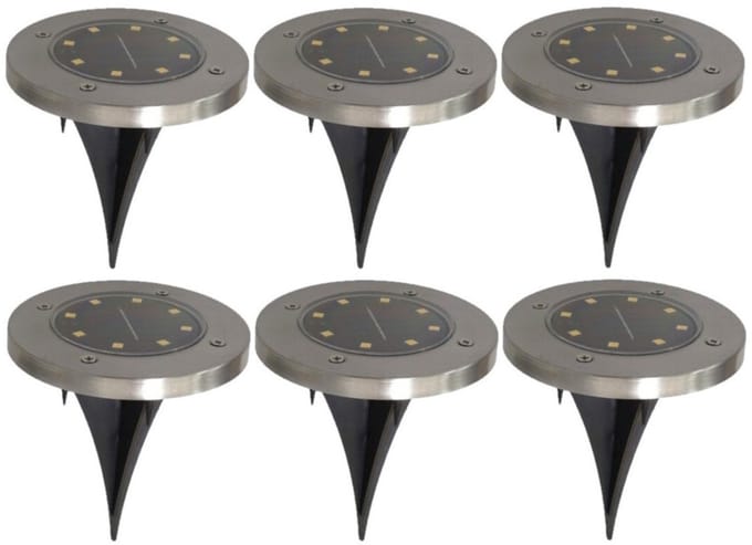 Gerim Tuinverlichting - 6x stuks - grondspotjes - solar - LED - 14 cm