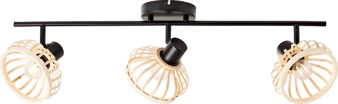 Brilliant Norah 3-lichts spot. Licht hout/zwart, metaal/bamboe, 3x D45, E14, 28 W