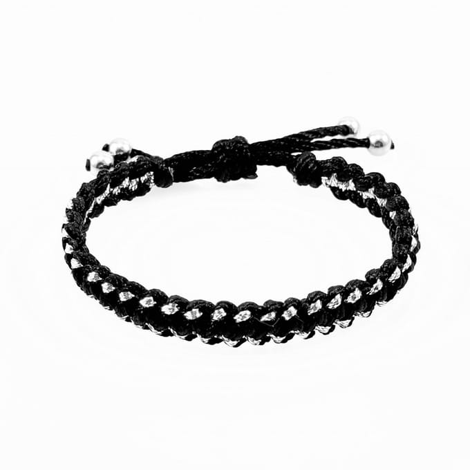 Handgemaakt Zwart-zilverkleurig Macramé Armband Dames- Heren