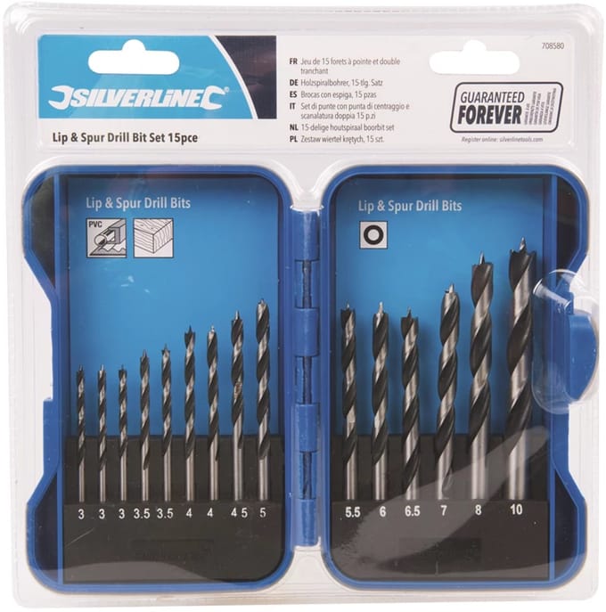 Silverline Houtspiraal boorbitset - 15-delig - Ø 3 t/m 10 mm - Soft-grip koffer
