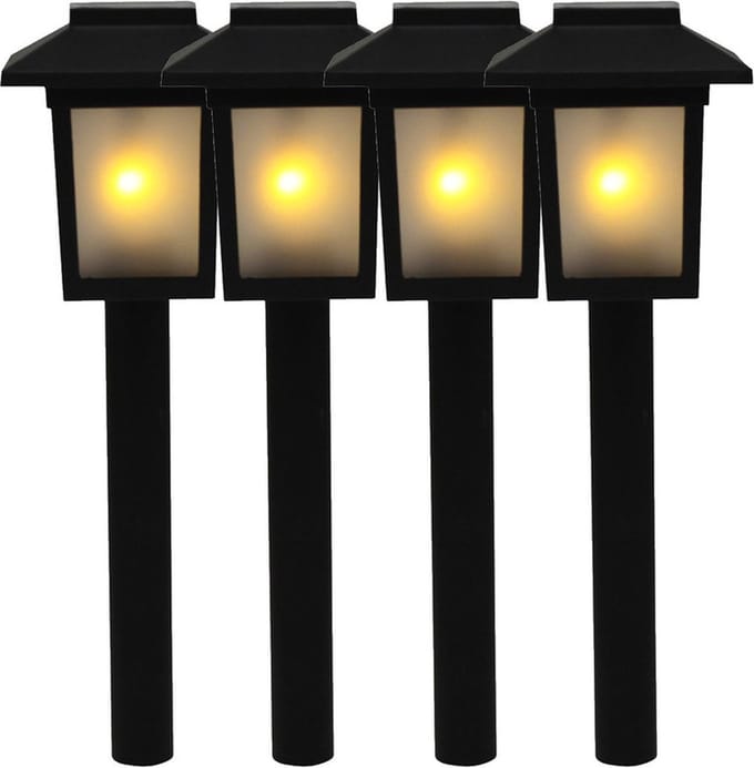 Benson Tuinlamp prikspot - 4x - solar - vlam effect 34,5 cm - sfeervolle tuinverlichting - prikker / lantaarn