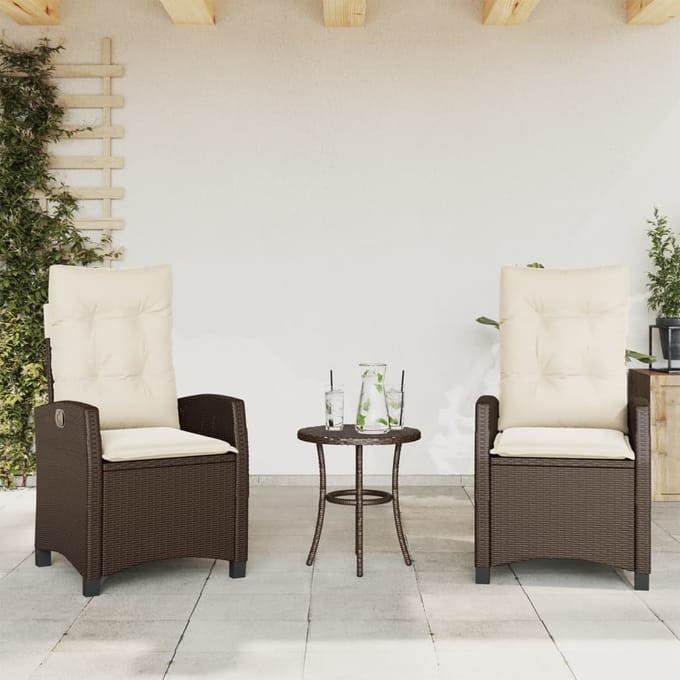 vidaXL - Tuinstoelen - 2 - st - verstelbaar - met - kussens - poly - rattan - bruin