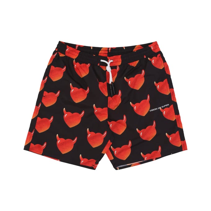 Aop Hearts Badmode Heren Zwemshort Zwart/rood