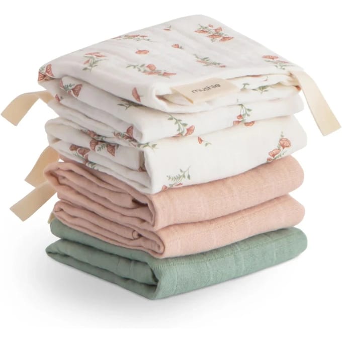 Mushie Monddoekje Muslin Cotton Pink Flowers 5-Pack