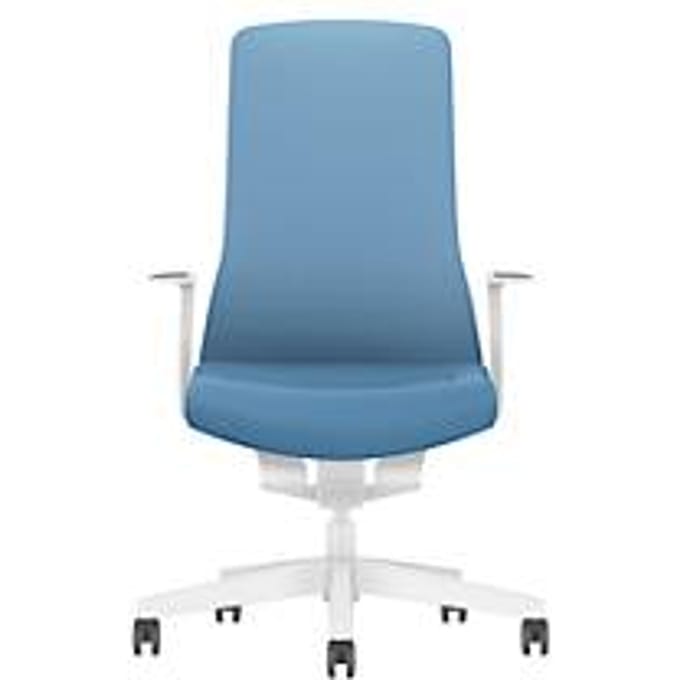 Interstuhl bureaustoel PUREis3, vaste armleuningen, 3D auto-synchroonmechanisme, kuipzitting, gestoffeerde rug, pastelblauw/wit