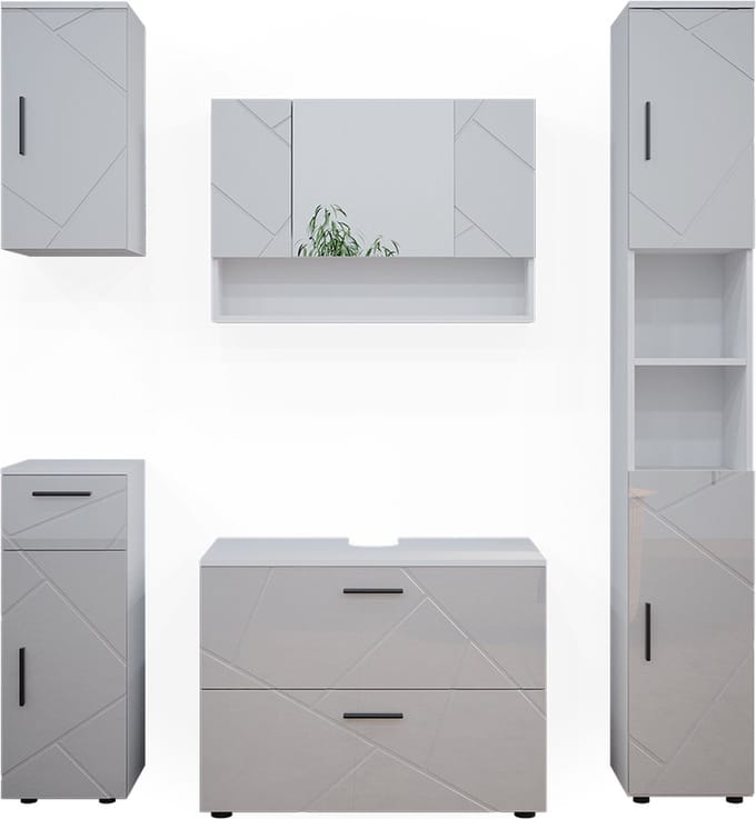 Vicco Badkamermeubel set Irma, Wit Hoogglans, 5-delig