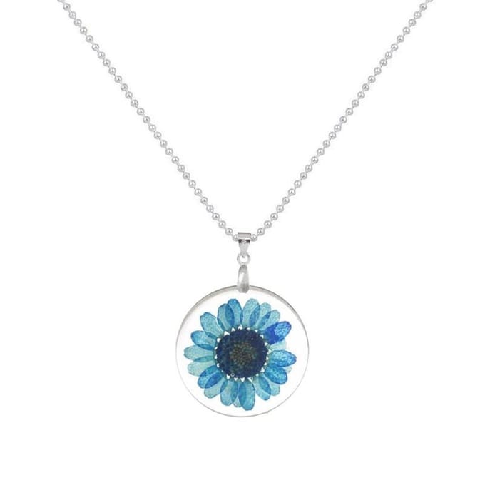 Fako Bijoux® - Ketting - Gedroogde Bloem - Acryl - Blauw