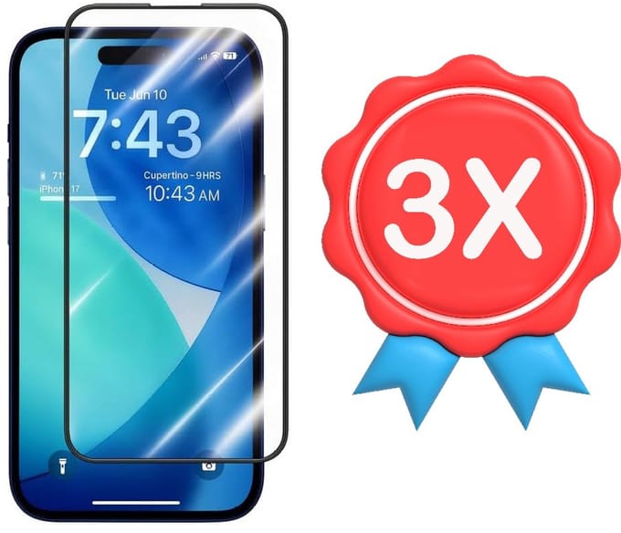 Screenprotector Geschikt voor: Apple iPhone 17 - Full 3x - screen protector - volledige glas - bescherming - beschermglas - ZT Accessoires
