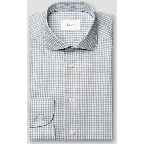 Eton Overhemd Mélange Fine Twill Check Organic Cotton Blauw / male