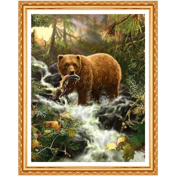 3D DIY diamant schilderij kruissteek bos beer vangst vis kristal handwerk diamant borduurwerk 20X30CM black
