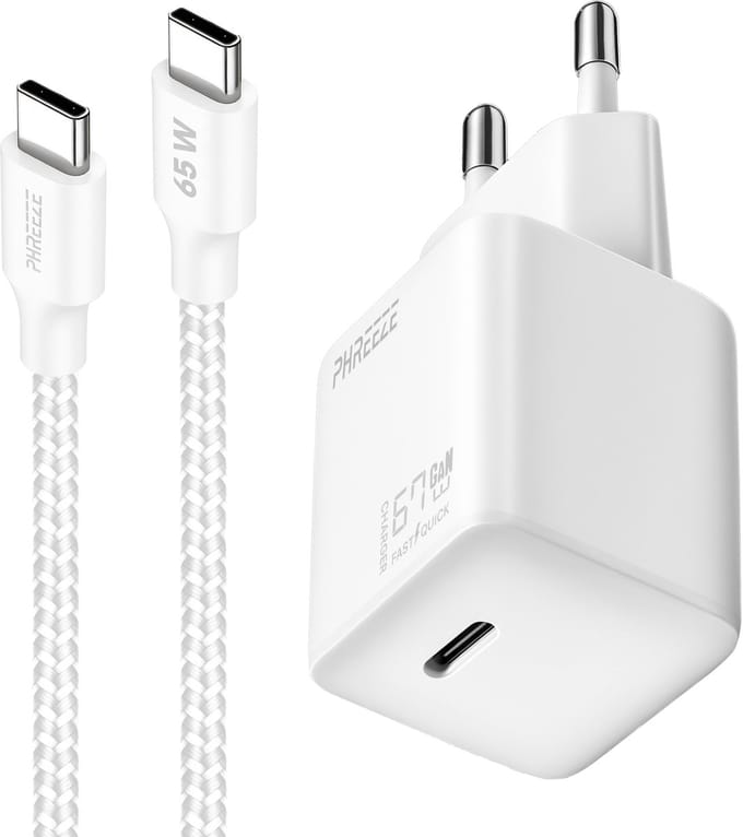 65w usb-C oplader - snellader - usb C adapter - usb C naar usb C - met usb C kabel - 1 meter - GaN - Wit
