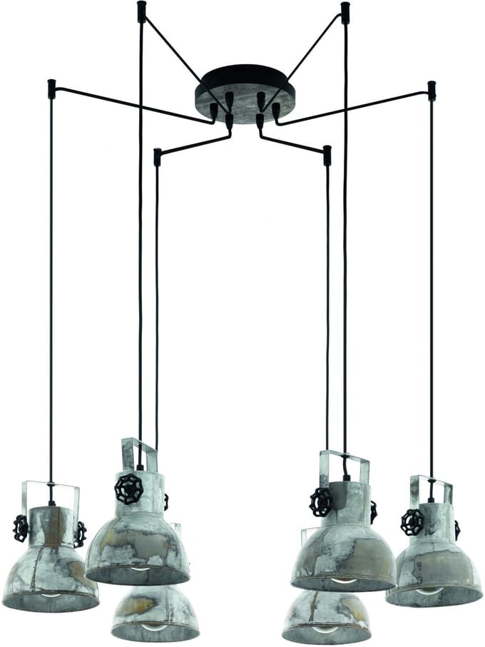 EGLO Barnstaple - hanglamp - 6-lichts - E27 - hout/oud-zink-look/zwart