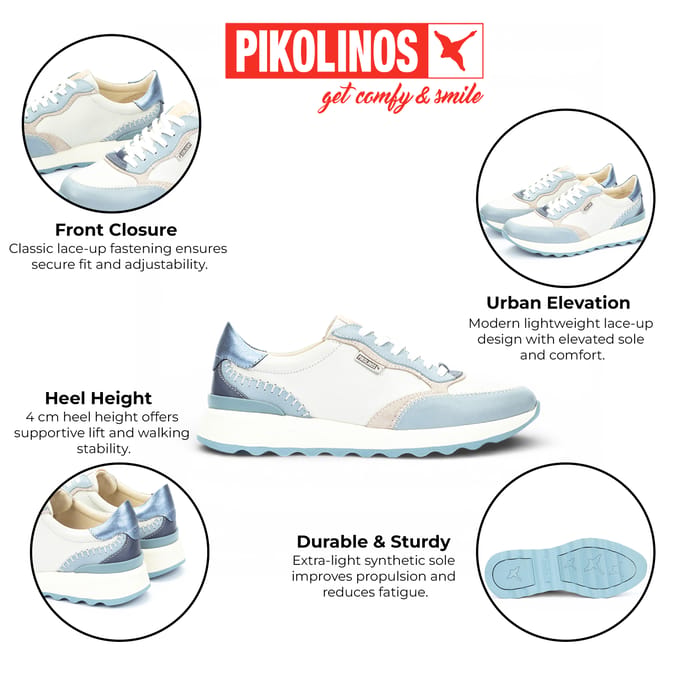 Pikolinos dames sneakers met vetersluiting, denimblauw leer - Arrecife