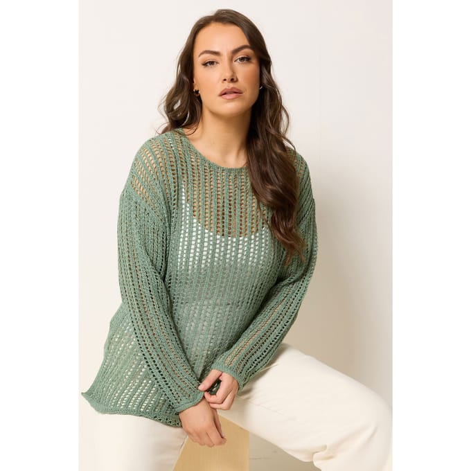Yours Saliegroene Gehaakte Trui Size 58-60