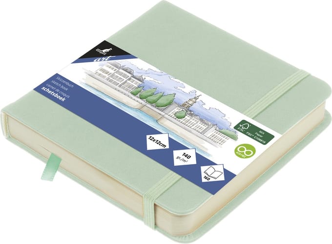 Kangaro schetsboek - 12x12cm - mint - PU hardcover - met elastiek en lint