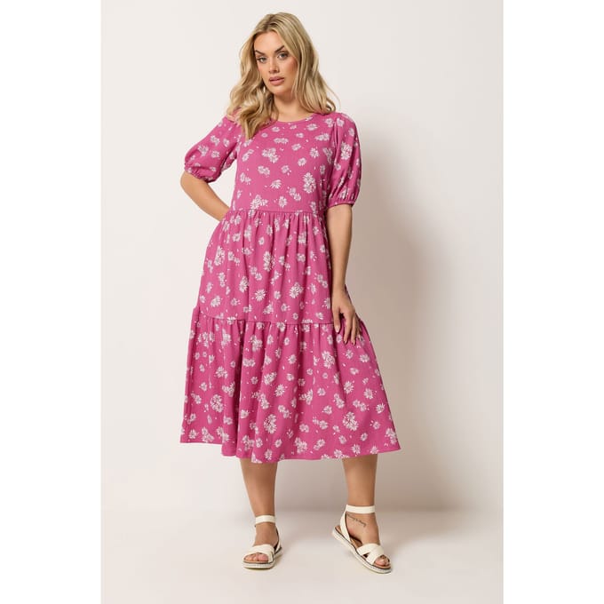 Yours Roze Gelaagde Jurk Met Madeliefjes Size 44