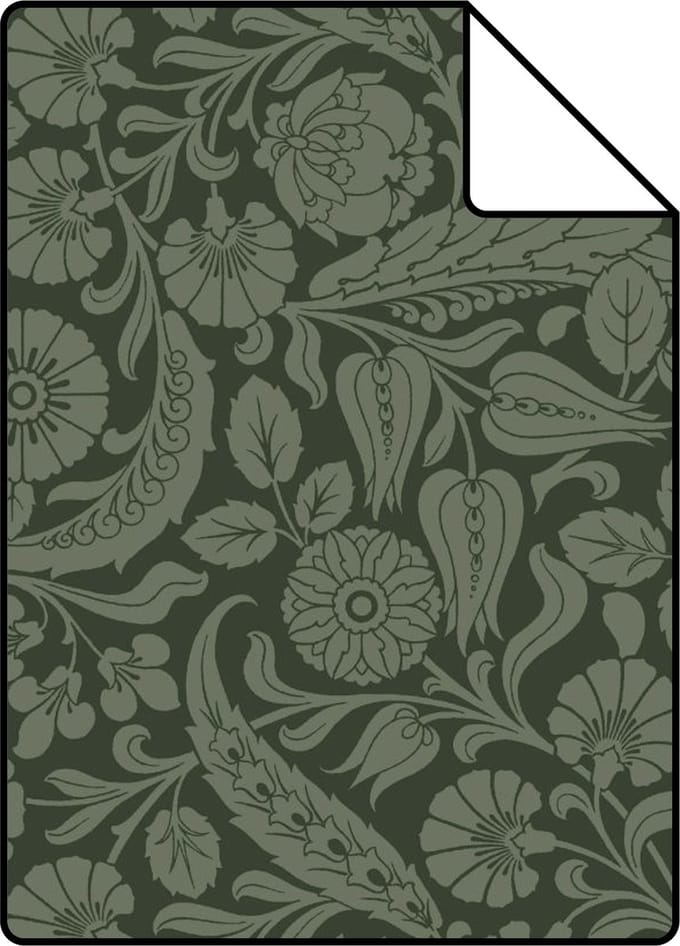 Proefstaal ESTAhome behang bloemmotief donkergroen - 26.5 x 21 cm - 139787-S
