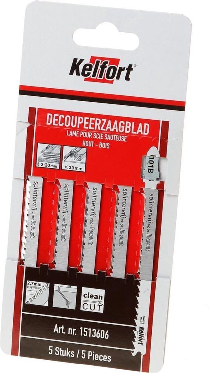 Kelfort T101B 5 decoupeerzaagbladen splintervrij voor hout