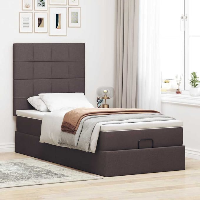 vidaXL - Bed - met - matras - 90x200 - cm - stof - donkerbruin