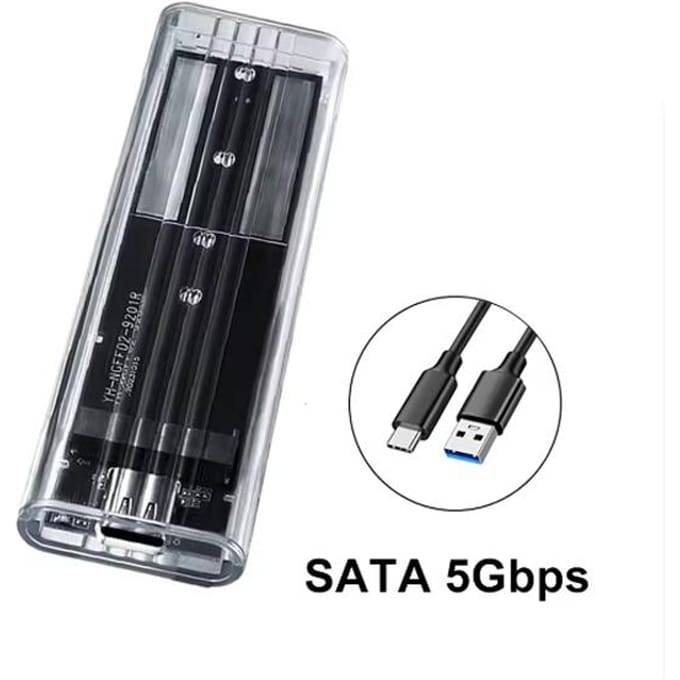 Boîtier SSD M.2 NVME SATA USB Type C 10 Gbit/s 5 Gbit/s PCI-E M2 SSD, boîtier externe transparent pour SSD M2 2230/2242/2260/2280 SATA 5Gbps black
