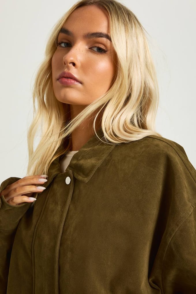 boohoo Dames Oversized Kunstsuede Jas | Kaki | Maat: 42