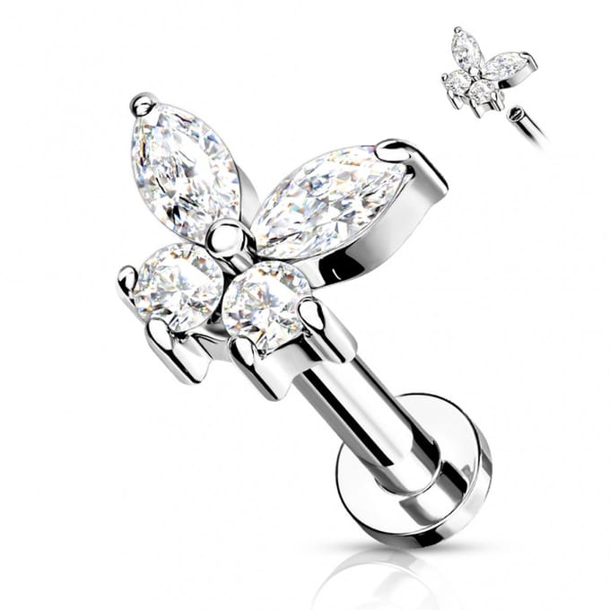 Piercing butterfly wit 1.2x8 - zilver - LMPiercings