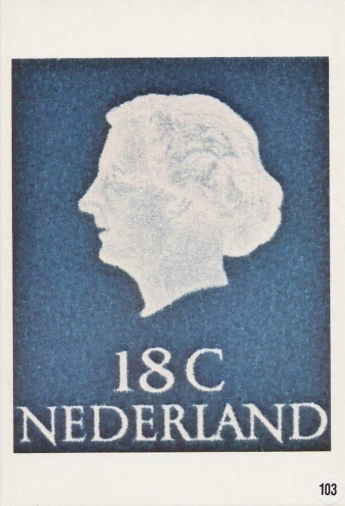 Briefkaart met afbeelding koningin Juliana postzegel
