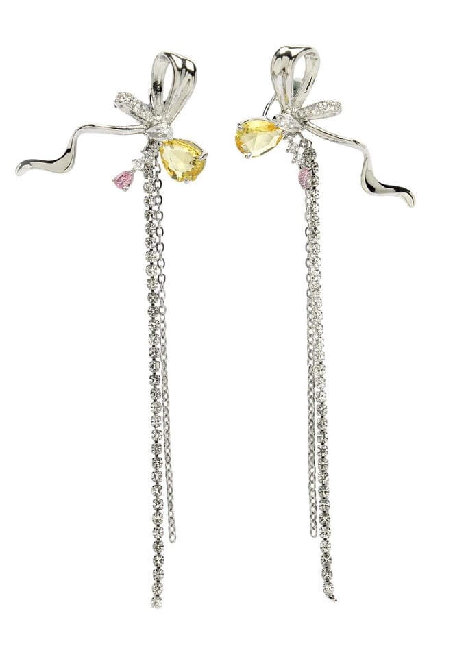 AVANT-GARDE PARIS Diva Dangle Earrings - Bow Chain 2.5cm x 10cm - 1 stuk - Rhodium Plated en elegant design