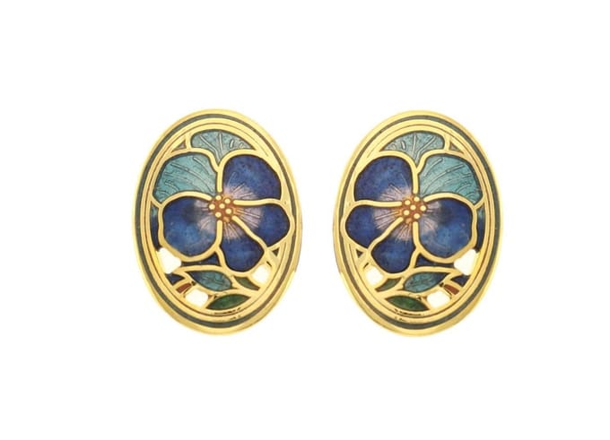 Behave - Oorringen dames - bloemmotief - blauw - 2 cm - vintage ovaal