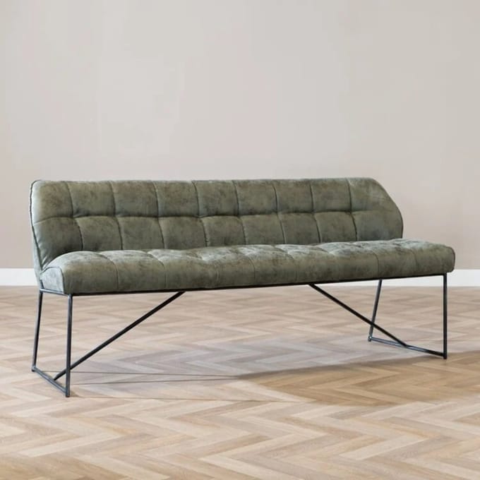 Bronx71® Eetkamerbank Abel olijfgroen microvezel 155 cm - eettafelbank - eetbank