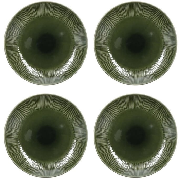 Mikasa Jardin Bordenset - Dinerborden Set van 4 - Platte Borden Groen - Bord Ø 27 cm - Keramiek - Bladmotief - Vaatwasserbestendig