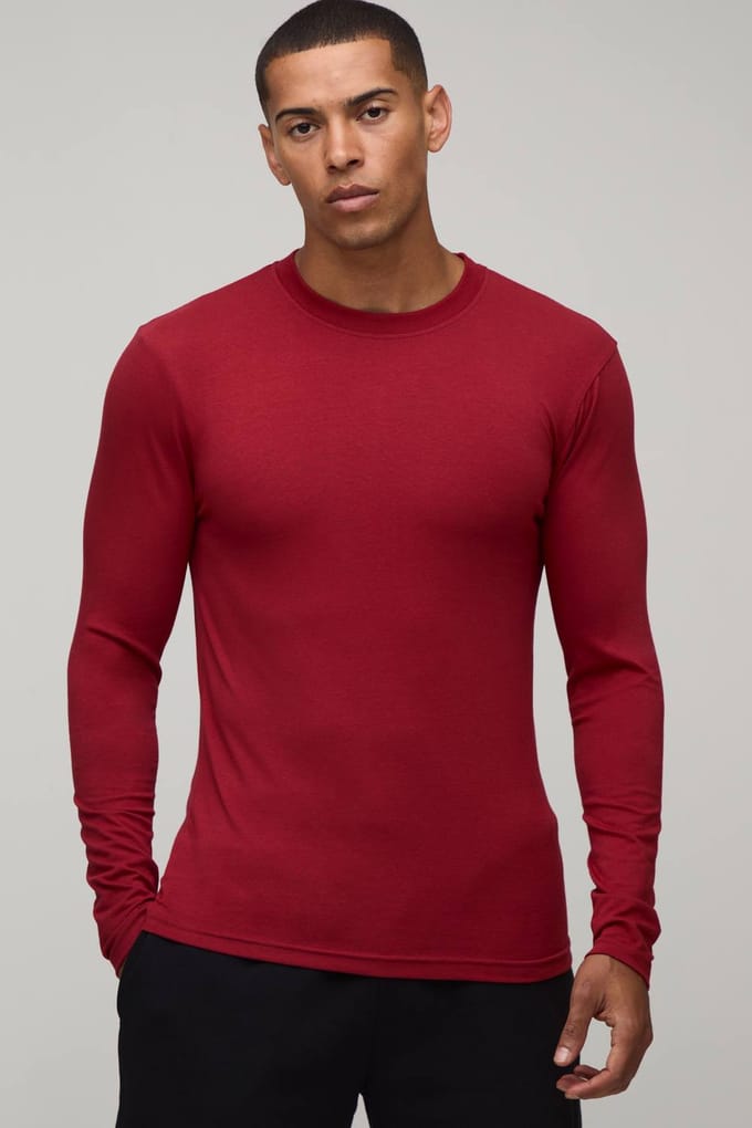 Essentieel Muscle Fit Shirt Met Lange Mouwen | Red | Size Medium
