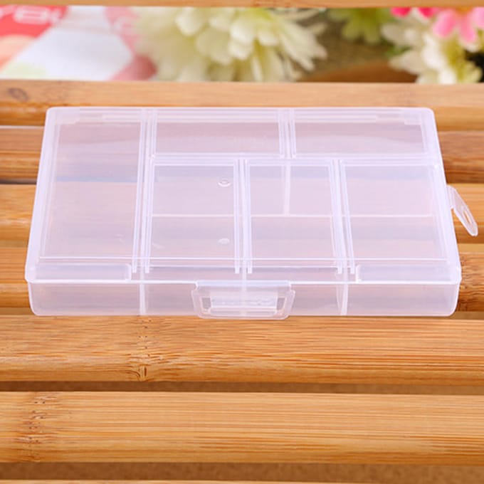 Mallette de rangement support de la boîte conteneur pilules bijoux Nail Art conseils 6 grilles gray